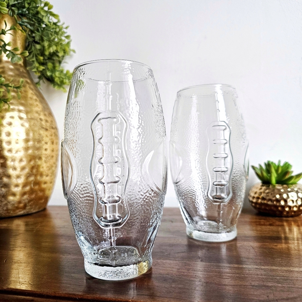 Libbey Vintage Football Glasses Set of 2 Raised Design Tumblers 7” Sports Barwar